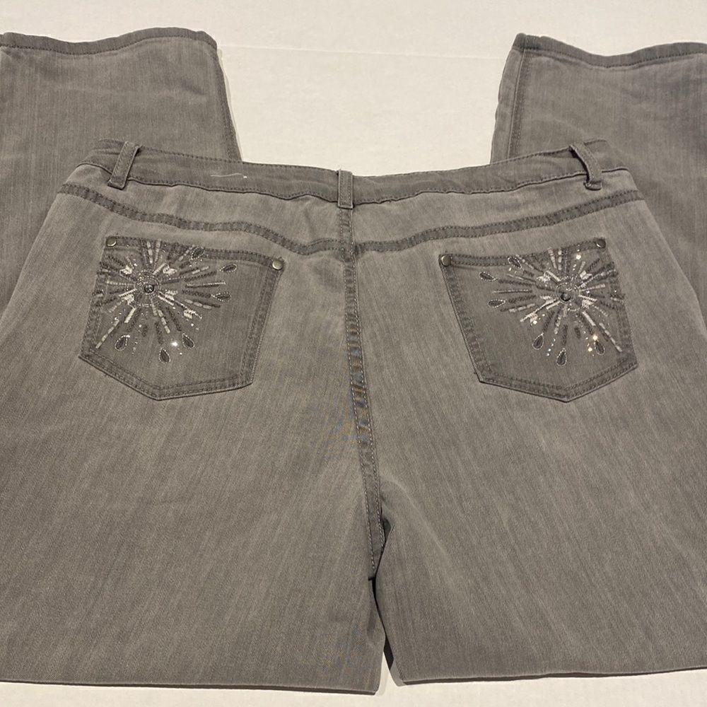 Grey stretch embellished 5 pocket jeans by Christopher& banks size 16